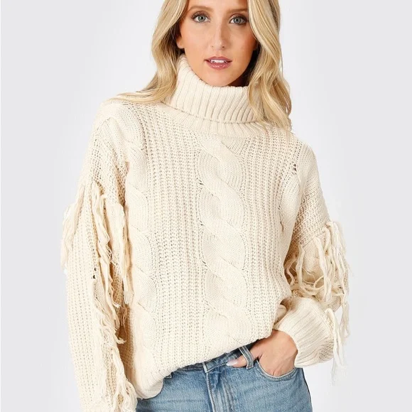 Tobi Cream Cable Knit Turtleneck Sweater - Picture 2 of 5